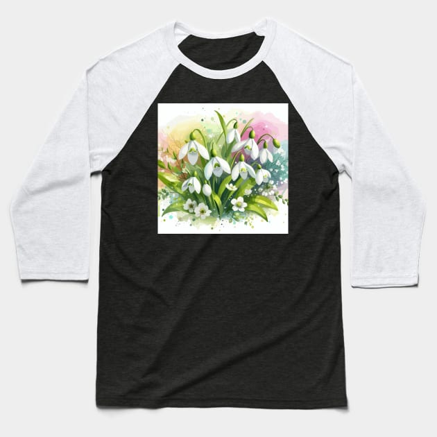 White Snow Drop Flower Baseball T-Shirt by Jenni Arts